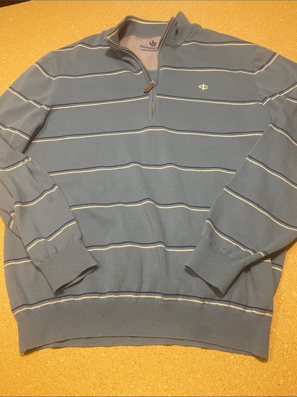 Donald Ross Men's Sky Blue Quarter-Zip Striped Sweater
